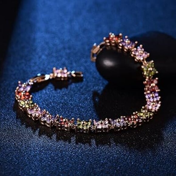 Neiman Marcus 14k Gold Plated Floral Crystal Swarovski Element Bracelet - Picture 3 of 5